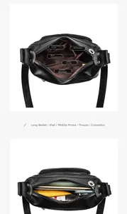 Internal multi-layer storage of black pebbled PU cross-body bag for daily essentials