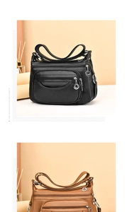 Detail of multi-zipper PU leather crossbody bag with silver hardware and star pendant