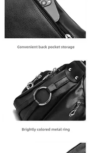 Detailed view of the black lychee pattern leather bag with a secure back zipper pocket