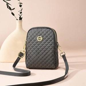 Quilted Crossbody Phone Bag For Women Nylon Double Zipper Mini Shoulder Bag Small Lightweight Fashion Casual Purse