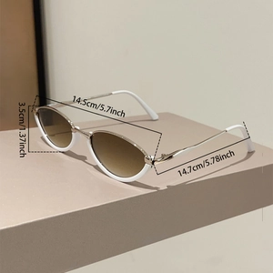 Detailed size specifications for triangular cat-eye sunglasses with metal temples