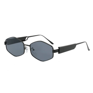 Lunettes de soleil hexagonales Y2K en métal avec verres gris et branches larges