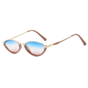 Cat eye sunglasses with gold metal frame and blue to pink gradient lenses for women