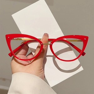 Montures De Lunettes Oeil De Chat Rétro Pour Femmes Anti Lumière Bleue Verres Transparents PC Métal Mode