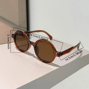 Detailed size specifications for retro round amber sunglasses with silver stud accents