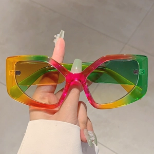 Rainbow gradient oversized cat-eye sunglasses with transparent fashion frames