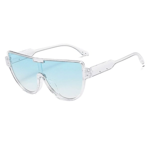 Fashion oversized shield pilot sunglasses with clear frames and blue gradient lenses