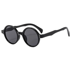 Classic black round frame retro sunglasses with decorative silver rivets on a white background