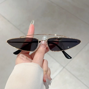 Triangle Cat Eye Sunglasses Metal Narrow Frame Double Bridge UV400 Protection Vintage Fashion Streetwear Unisex Eyewear