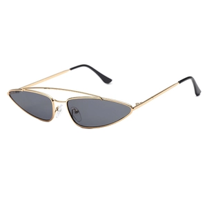 Chic double bridge triangle sunglasses with slim gold metal frame and grey lenses