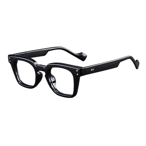 Classic black square frame anti-blue light smart glasses with silver dot accents on white