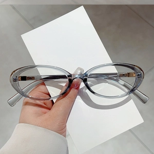 Retro oval frame anti-blue light glasses in transparent grey with gold metal accents