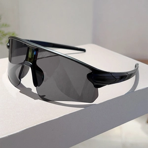 Men's sports sunglasses for cycling and running with black semi-rimless wraparound lens