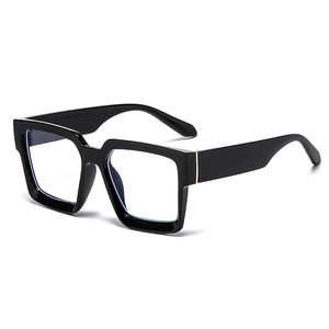 Minimalist square black color block anti-blue light glasses shown from a 45-degree angle