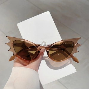 Gothic bat-wing sunglasses with dark brown transparent frames for hip-hop parties