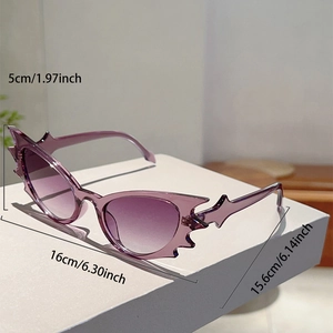 Detailed dimensions of purple bat wing sunglasses with 160mm width and 50mm height