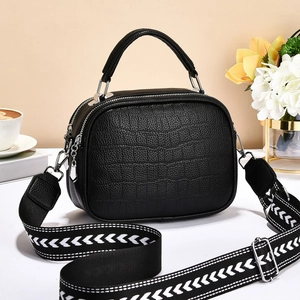 Sac À Main En Cuir PU Motif Crocodile Double Fermeture Éclair Sac Bandoulière Large Sangle Géométrique Mode Femmes