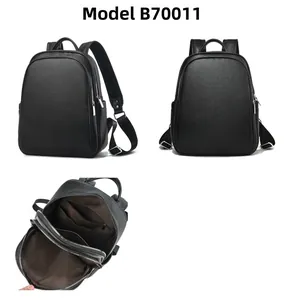 Detailed interior compartment and texture of black PU leather business backpack