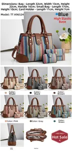Detailansichten des Stroh-Handtaschen-Sets mit braunen Ledergriffen in sieben Farben