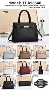 Detailed view of women's tote bag dimensions 28x12x20cm with color options and metal lock
