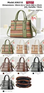 Detailed view of woven rainbow tote bag compartments and dimensions for daily commute