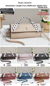 Detailed size guide for multi-color crossbody bags with silk scarf handle decorations