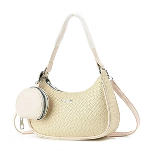 Sac bandoulière demi-lune crème avec texture tressée et porte-monnaie assorti