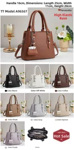 Detailed view of fashionable textured women's handbag with size 25x11x20cm and color variants