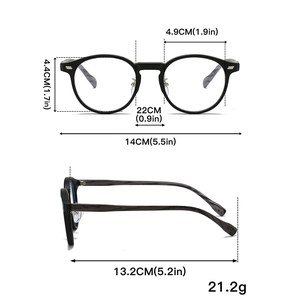 Detaillierte Größentabelle mit Maßen für die Retro-Blaulichtfilter-Brille in Holzoptik