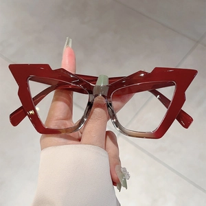 Edgy red and clear cat-eye frame glasses with blue light blocking lenses for women