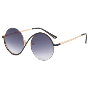 Lunettes de soleil rondes oversize rétro avec monture ondulée dorée et verres dégradés