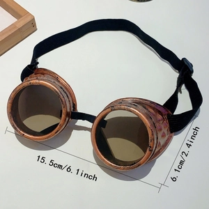 Detailed size chart of vintage steampunk goggles with 15.5cm width and bronze frames