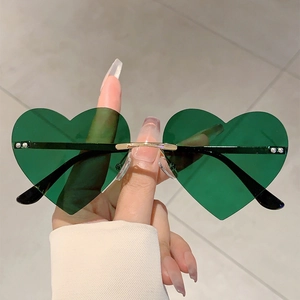 Heart Shaped Rimless Sunglasses Metal Frame Transparent Candy Color UV Protection Party Fashion Eyewear For Women
