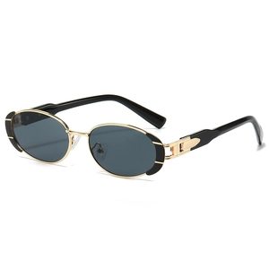 Lunettes de soleil ovales rétro avec monture dorée et verres gris foncé pour un look vintage