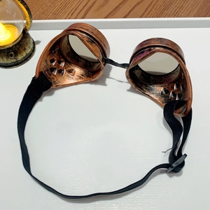 Retro bronze steampunk goggles with adjustable elastic headband and clear round lenses