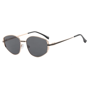 Chic polygonal rose gold metal frame sunglasses with dark grey lenses for men and women