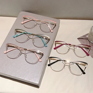 Lunettes anti-lumière bleue œil-de-chat élégantes avec monture en métal en cinq couleurs