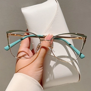 Lunettes Anti Lumière Bleue Œil De Chat Monture En Métal Mode Anti Reflet Pour Femmes Style Bureau Lentilles Claires