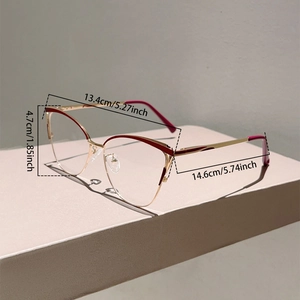 Dimensions de la monture de lunettes œil-de-chat montrant la largeur et les branches