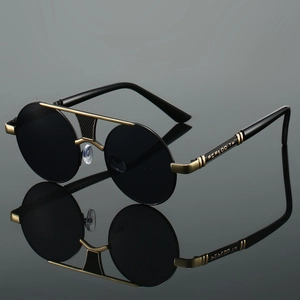 Retro Round Sunglasses Metal Frame PC Lens Double Bridge UV400 Protection HD Steampunk Vintage Driving Eyewear For Men