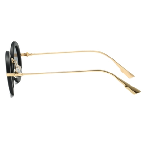 Retro small round frame sunglasses with matte black rims and slim gold metal temples