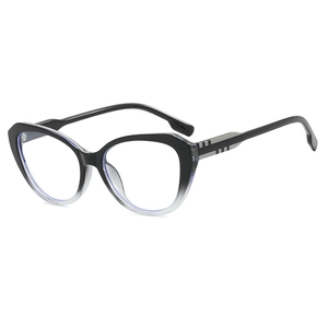 Stijlvolle cat-eye bril met zwart naar transparant verloop en blauwlichtfilter lenzen