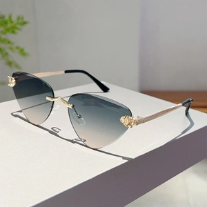Lunettes De Soleil Œil De Chat Sans Monture Pour Femmes Mode Dégradé Monture En Métal Protection UV Forme Cœur Luxe