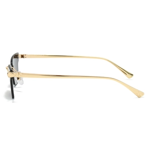 Lunettes de soleil sans monture à verres gris foncé et branches en métal doré texturé