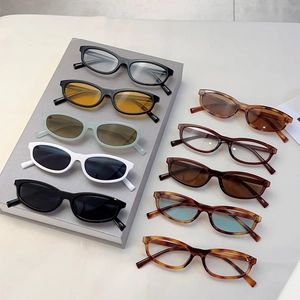 Collection of retro narrow oval sunglasses in various colors and lens combinations