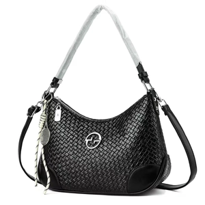 Woven PU Leather Shoulder Bag For Women Large Capacity Handbag With Tennis Racket Charm Casual Commuter Crossbody Bag