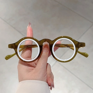 Lunettes rondes rétro anti-lumière bleue en vert olive et blanc contrasté