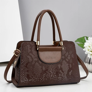 Women Snakeskin Embossed PU Leather Handbag Large Capacity Top Handle Crossbody Bag Fashion Structured Satchel