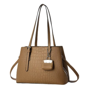 Classic brown crocodile embossed tote bag for women with matching mini pouch accessory