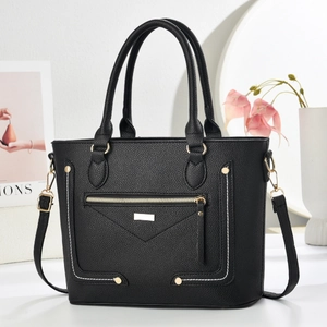 Fashion Handbag Women Litchi Texture PU Leather Dual Handle Shoulder Crossbody Bag Rivet Decor Urban Simple Style